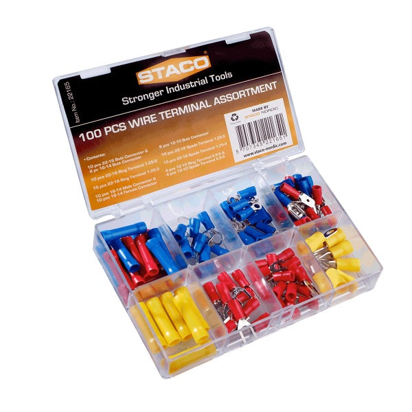 STACO kabelsko-sortiment, 100 stk. assorteret, boks (12)