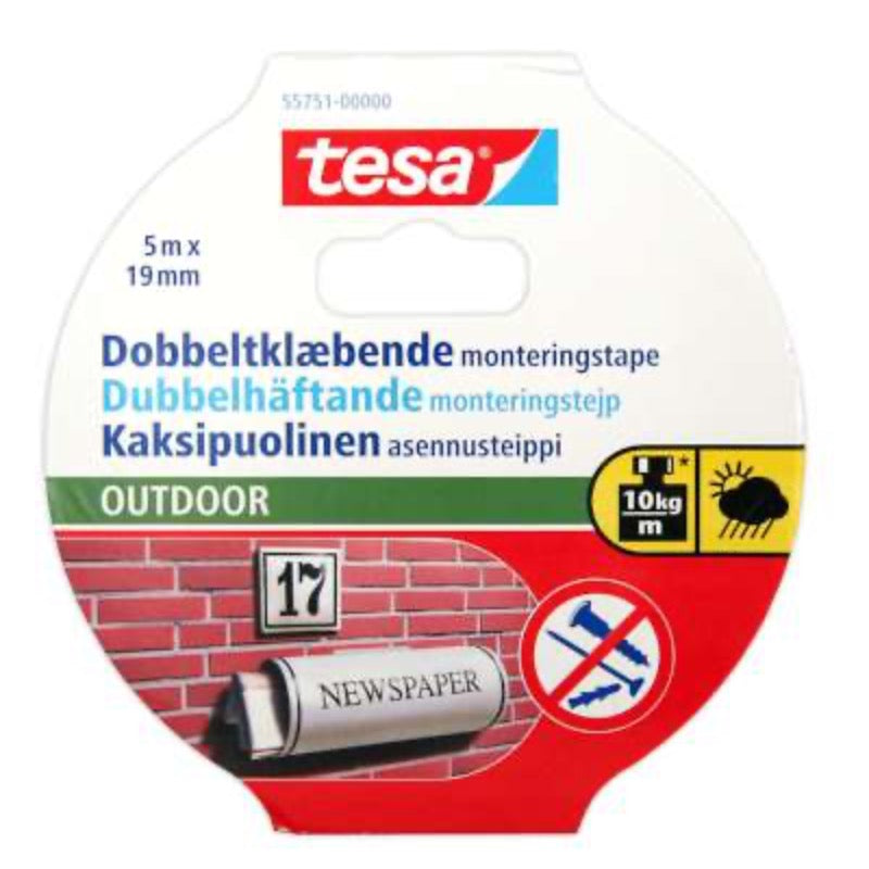 TESA Dob.klæb. monteringstape Outdoor - 5x19 (10)