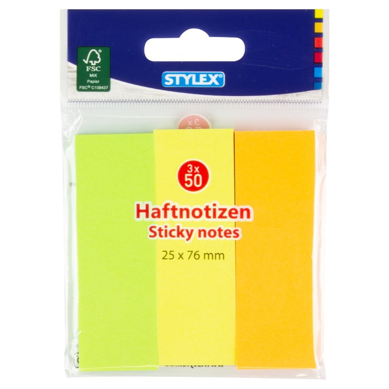 STYLEX Stick'n notes, 25x76mm - 3x50 ørk (10)