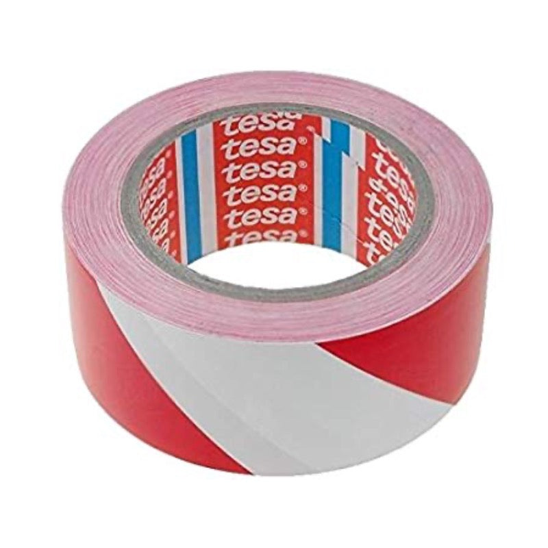 TESA Advarselstape, rød/hvid - 33m x 50mm (6)