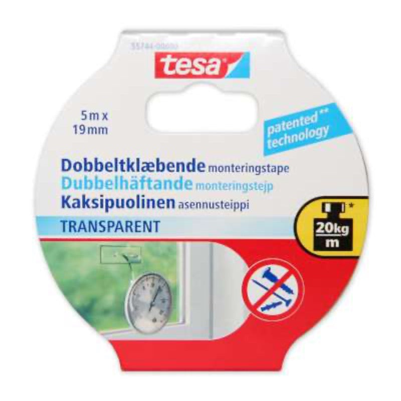 TESA Dob.klæb. monteringstape Trsp - 5m x 19mm (10)
