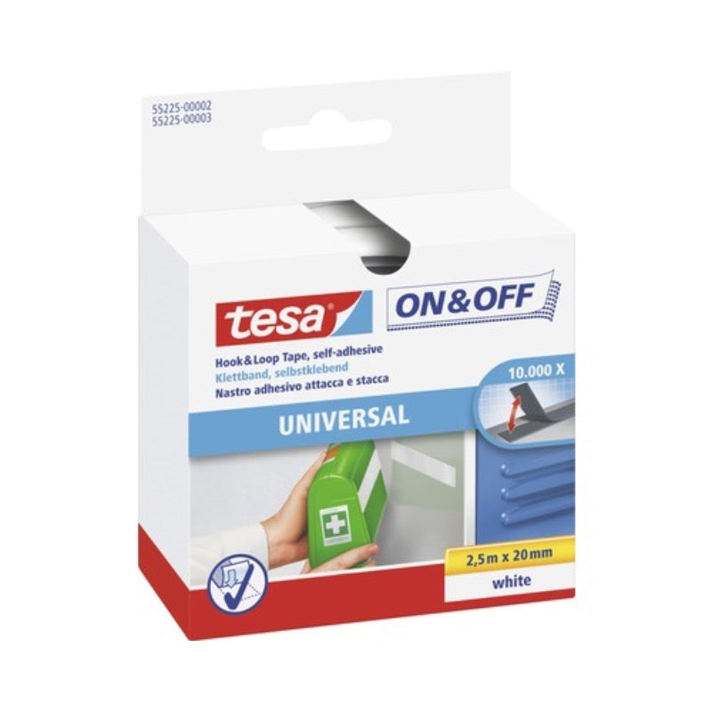 TESA Velcro Burretape, hvid - 2,5m x 20mm (6)