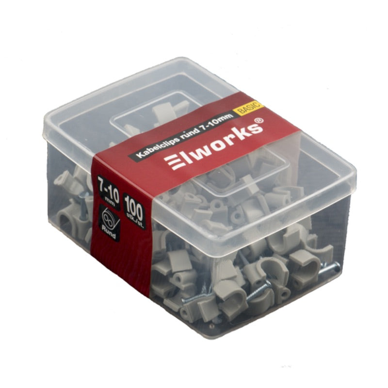 ELWORKS Kabelclips rund 7-10 mm, grá - 100 stk (10)