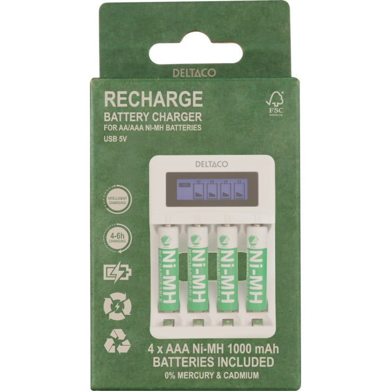 DELTACO Ultimate Ni-Mh USB charger v/4 x AAA